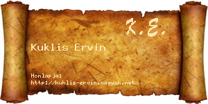 Kuklis Ervin névjegykártya